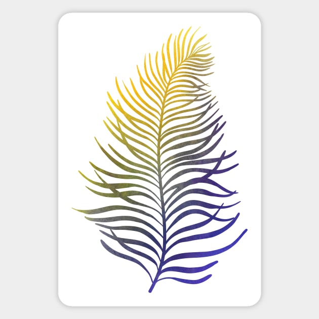 Summer tropical palm leaf watercolor print, purple yellow Sticker by likapix